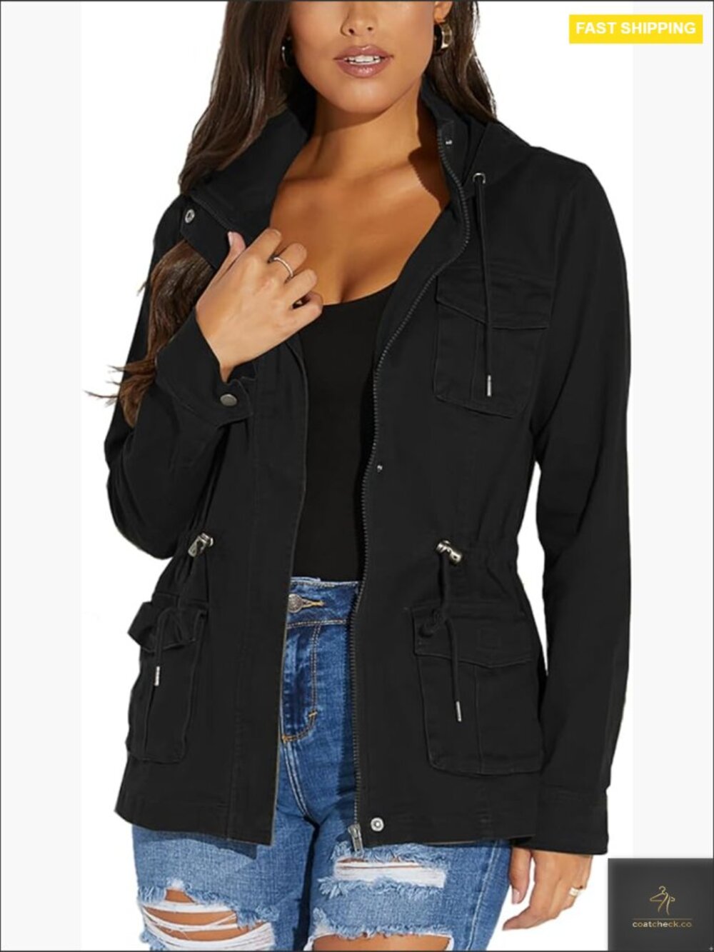 Classic Denim Bomber Jacket Long Sleeve Zipper Front Casual Chic Retro
